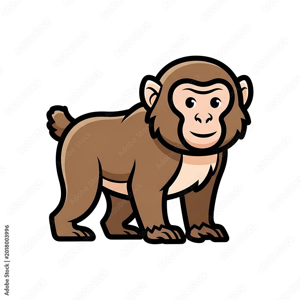 Naklejka premium Cartoon monkey standing on ground.