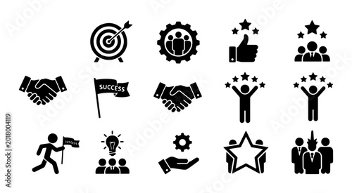 Foto Business Success Icons Set: Achievement, Teamwork, Goals, Leadership, Partnershi