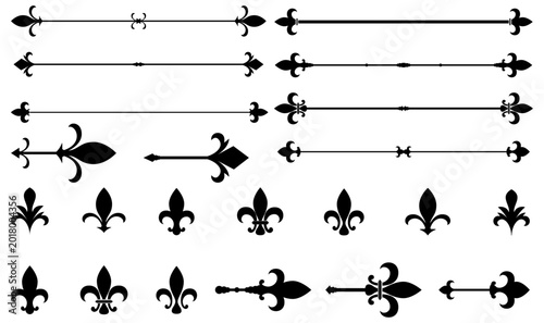 Fotografía fleur-de-lis divider arrow ornament collection vintage decorative elements set