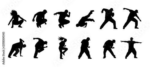 Schilderij op canvas Dynamic Breakdance Silhouettes, Hip Hop Dance Moves, Urban Street Dance Poses, E