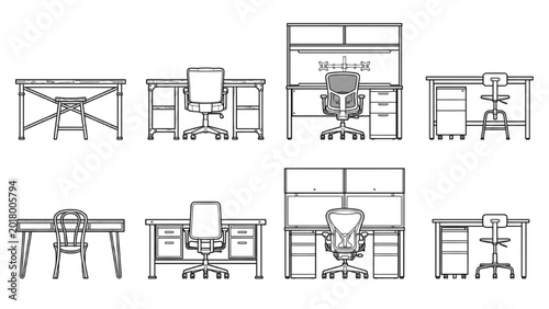 Executive Workspace CAD Vector Collection | Modern Office Furniture Elevation Set