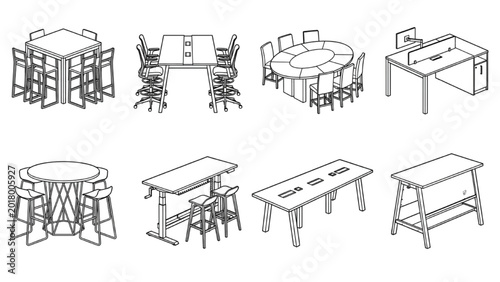 Standing Meeting Table CAD Vector Collection | Modern Collaborative Workspace Set