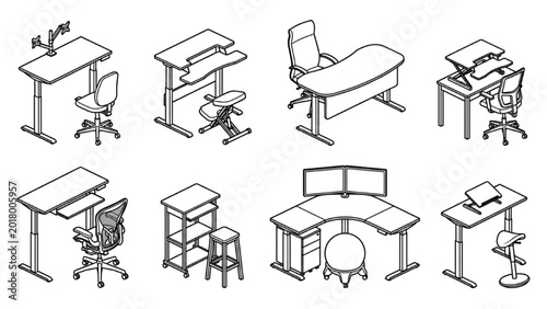 Office Desk and Chair CAD Vector Collection | Professional Workspace Furniture Set