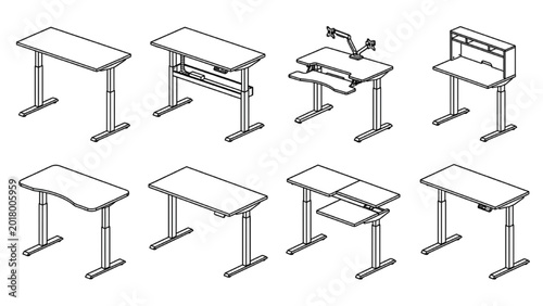 Standing Desk CAD Vector Collection | Adjustable Workspace Elevation Set