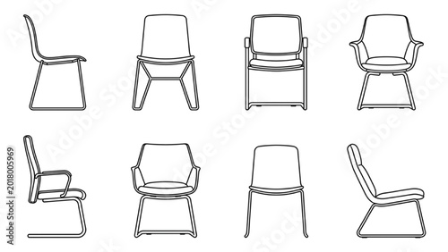 Sled Base Office Chair CAD Vector Collection | Modern Seating Elevation Blocks