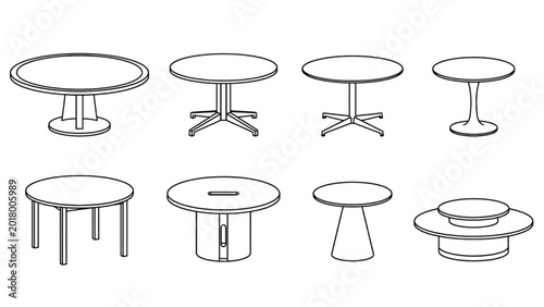 Round Meeting Table CAD Vector Collection | Collaborative Office Furniture Set