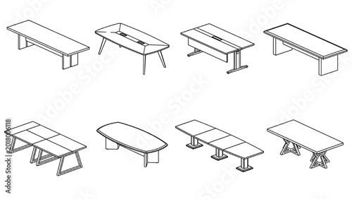 Long Conference Table CAD Vector Collection | Modern Boardroom Furniture Elevation Pack