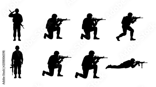 Photos Military Soldier Silhouettes, Combat Poses, Armed Forces Action, Special Forces