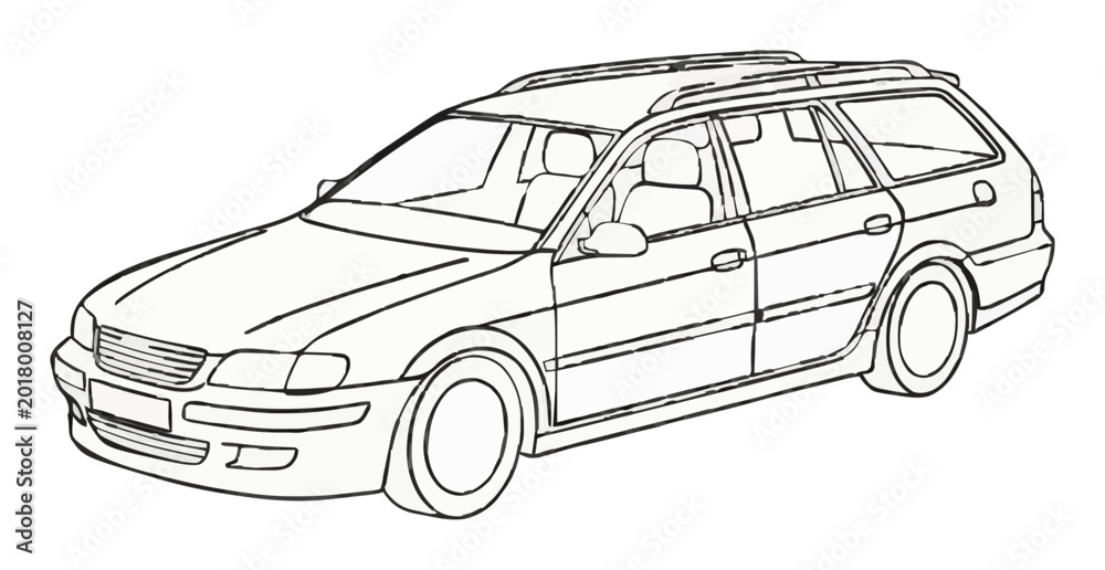 Fototapeta premium Station wagon car line art cyberpunk style. Generative AI
