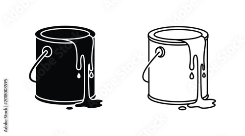 paint can silhouette with drips black and white line art