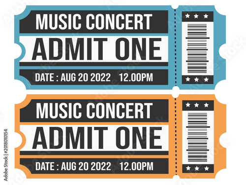 Fotografija Music concert tickets, event admission passes, colorful ticket stub vector desig