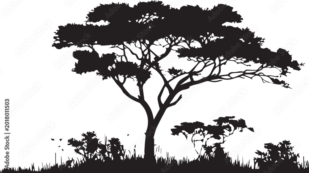 Fototapeta premium Black Tree Landscape Silhouette with Natural Scenery