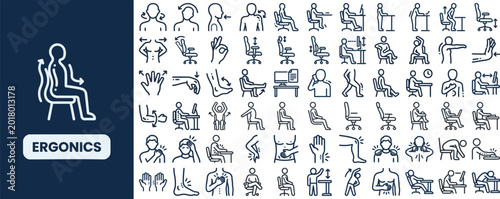Tableau sur toile Ergonomic Posture and Office Health outline icon set