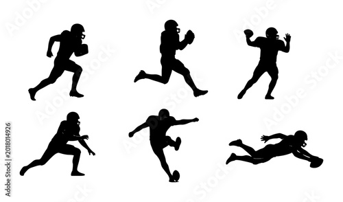Quadro em tela American Football Player Silhouettes, Dynamic Action Poses Vector Set, Athletic