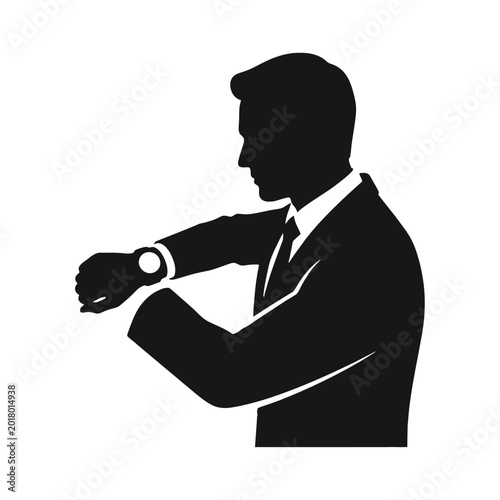 Silhouette of a professional man checking the time on his wristwatch during a busy workday full of focus and punctuality measures