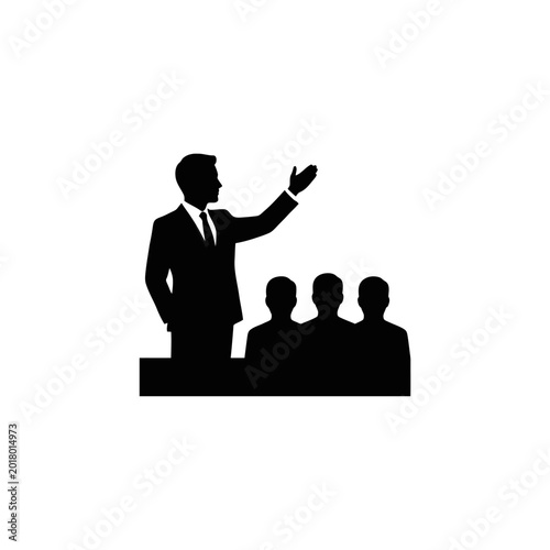 Professional Business Presentation with a Speaker Addressing an Audience in a Modern Conference Setting