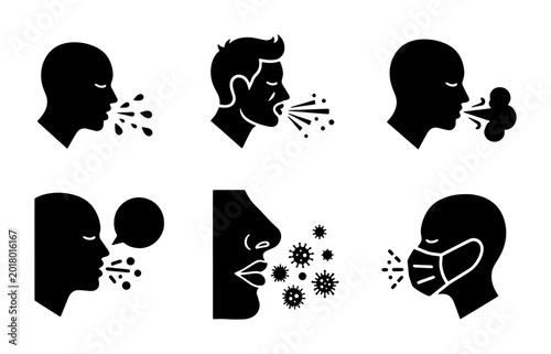 Obraz na płótnie Sneeze and Cough Icons, Respiratory Illness Symptoms and Protection, Vector Set