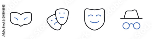 Foto Hacker Spy and Anonymous Face Line Icons Set Editable Stroke Vector Illustration
