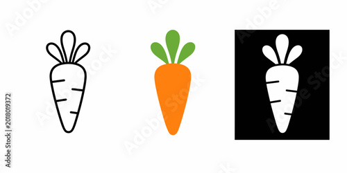 The image features a creative collection of three carrot illustrations in various styles and colors on a simple white background.