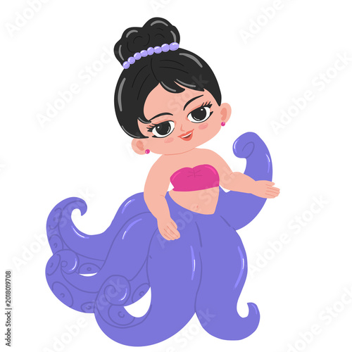 Cute Octopus Girl PNG, Kawaii Fantasy Sea Character Clipart.