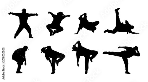 Bild auf Leinwand Dynamic Breakdance Silhouettes, Urban Hip Hop Dancer Poses, Athletic Movement Co