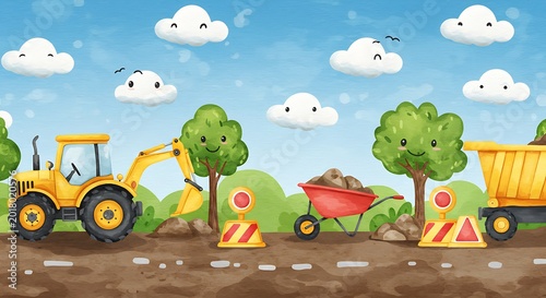 Charming Construction Crew: Watercolor Delight