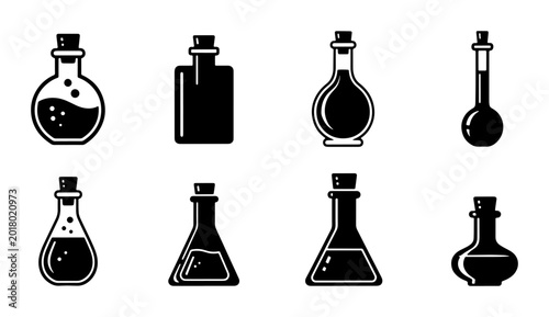 Foto Alchemy Potion Bottles, Vintage Glass Vials, Retro Laboratory Flasks, Set of 8 B