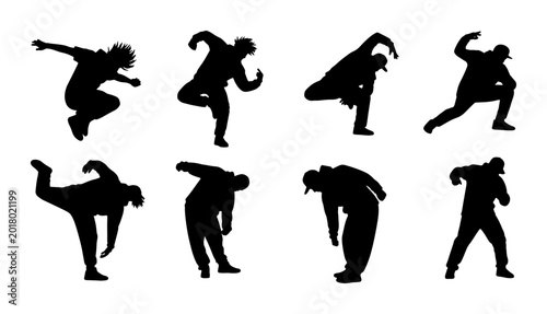 Bilde på lerret Dynamic Breakdance Silhouettes Collection, Hip Hop Dance Poses, Urban Street Sty