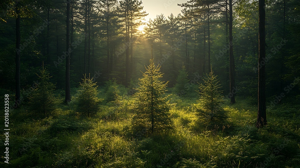 Fototapeta premium Forest sunlight sunrise nature scene