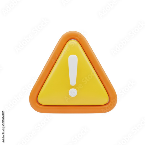 A 3d rendered yellow triangle alert sign featuring a prominent white exclamation mark for safety isolated on transparent background