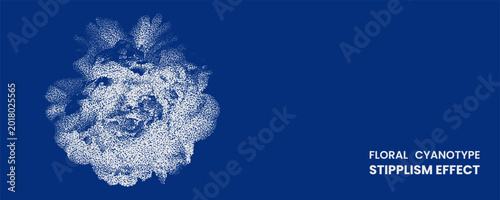 Photos Floral cyanotype stipplism effect, abstract flower illustration with dotwork tex