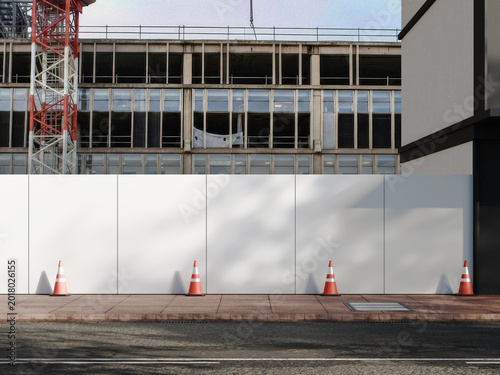 Fotografie Blank white under construction hoarding from front view