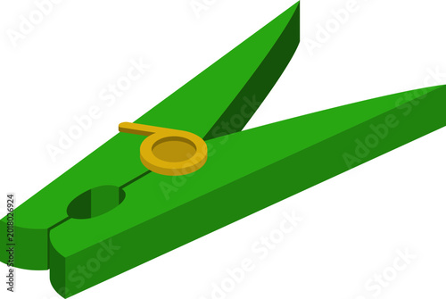 Quadro su tela Bright green clothespin icon with a golden metal spring, presented in a clean, i