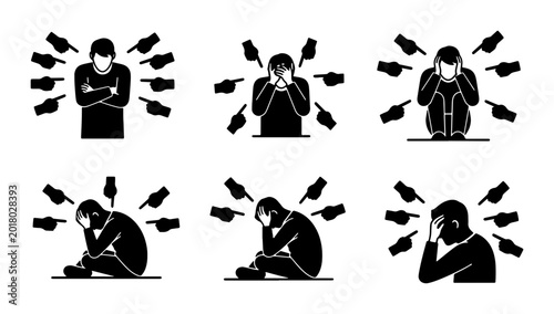 Fotografía Vector Icons Depicting Social Anxiety, Bullying, and Mental Distress, Human Figu