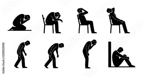 Photos Depressed Figures, Sadness Poses, Mental Health Icons, Human Emotion Silhouettes