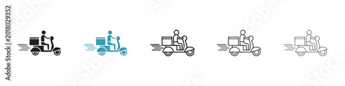 Canvas Print Delivery man riding motorcycle icon in flat style