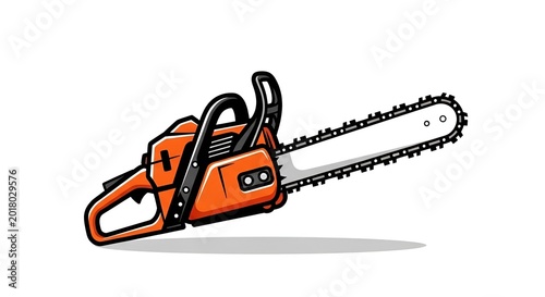 Orange Chainsaw Illustration - Powerful Cutting Tool