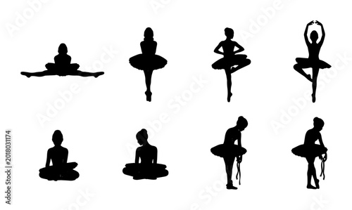 Bild auf Leinwand Ballet Dancer Silhouettes, Elegant Poses, Graceful Movement Collection, Vector A