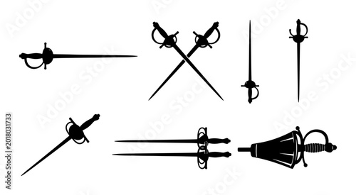 Quadro su tela Collection of Rapier Swords, Historical Weapon Silhouettes, Elegant Fencing Blad