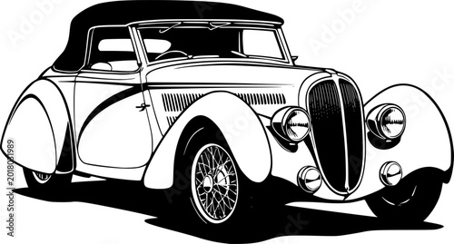 Bild auf Leinwand Vintage classic luxury convertible car outline vector illustration