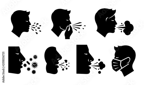Cuadro en lienzo Sneeze and Cough Icons, Respiratory Illness Symptoms, Germ Spread, Medical Prote