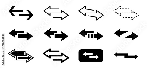 Conjunto de flechas dobles. Representa intercambio direccional. Incluye navegación, movimiento, transferencia, conexión, orientación. Ilustración vectorial