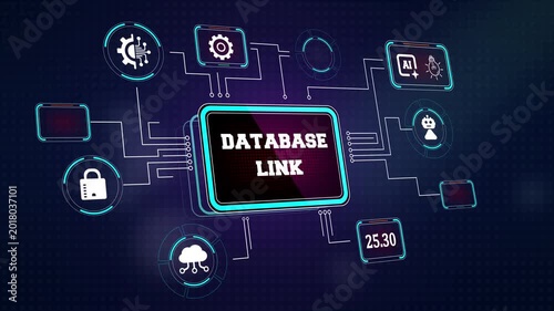 Modern database link interface showing automated network connectivity and secure data nodes perfect for corporate it infrastructure and software engineering ads