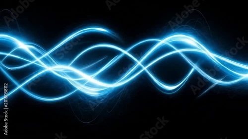 Abstract blue light waves flowing across a dark background