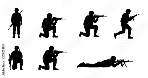 Tableau sur toile Military Soldier Silhouettes, Armed Forces Action Poses, Combat Infantry Figures