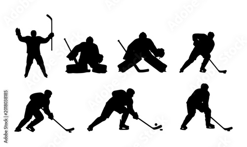 Photography Ice Hockey Player Silhouettes, Goalie Poses, Action Shots, Sports Graphics, Vect