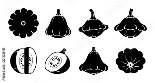 Canvastavla Pattypan Squash Collection, Summer Squash Variety Icons, Fresh Vegetable Silhoue