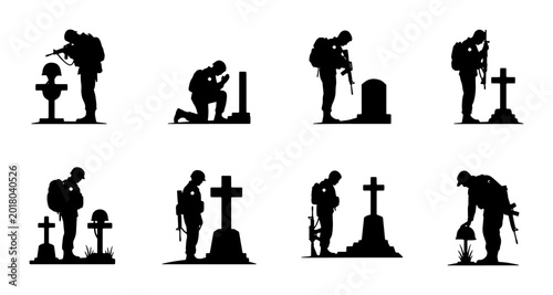 Photography Soldier Memorial Silhouettes, Military Remembrance Icons, Respectful Tributes, A