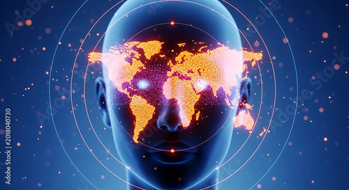 globe inside human head digital illustration blue background high quality professional detailed