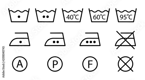 Fotografie Set of standard laundry care symbols including washing ironing and dry cleaning